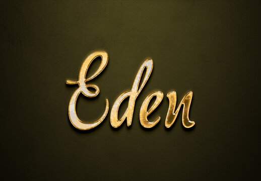 Old gold text effect of name Eden with 3D glossy style Mockup.