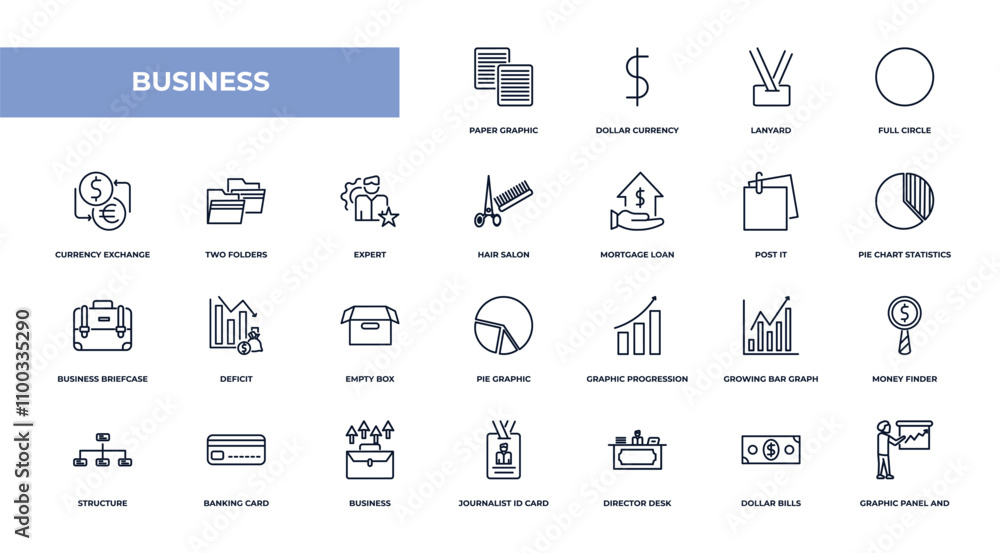 Poster fully editable outline icon collection from business concept. thin line icons set such as paper grap