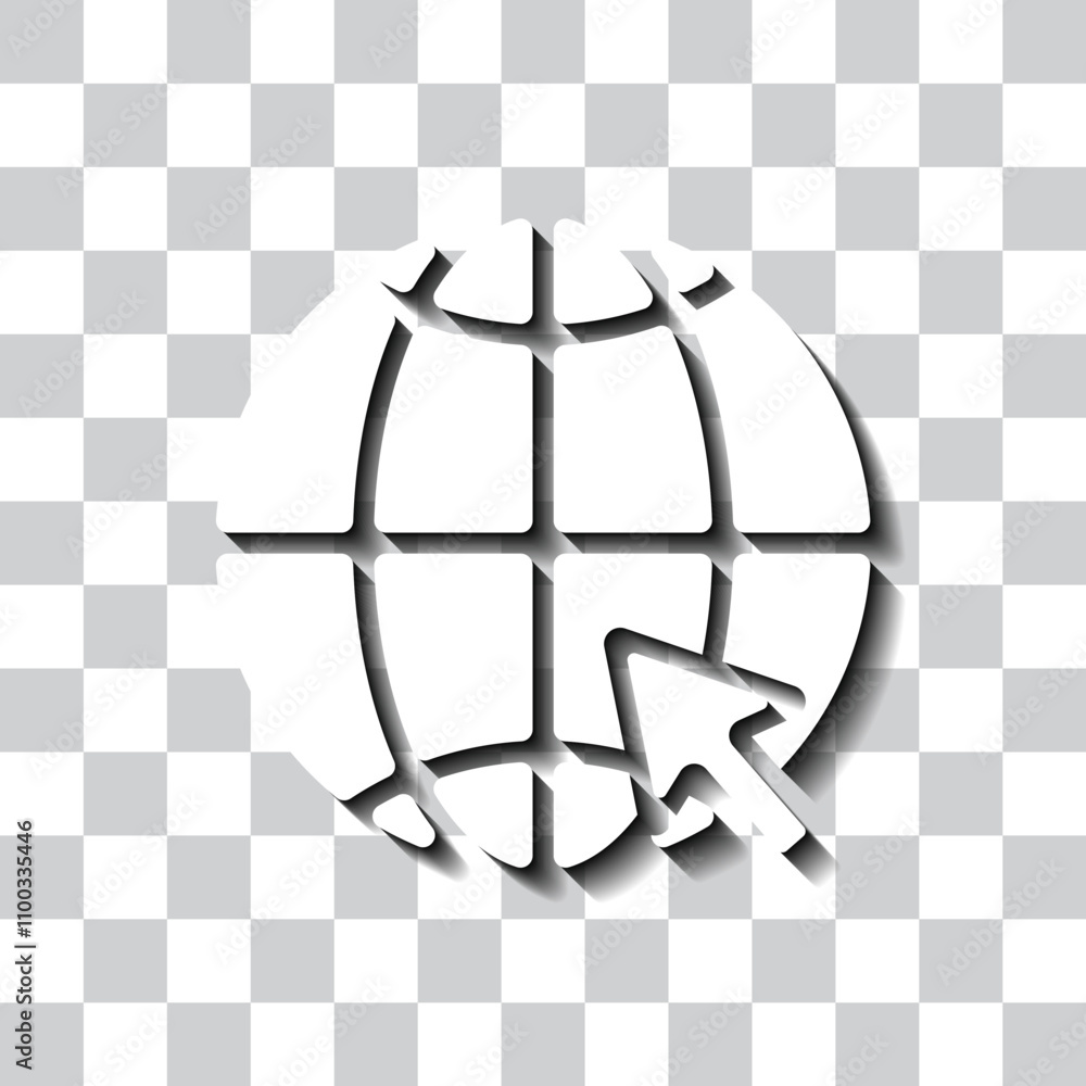 Aufkleber internet world simple icon. flat design. white with shadow on transparent grid