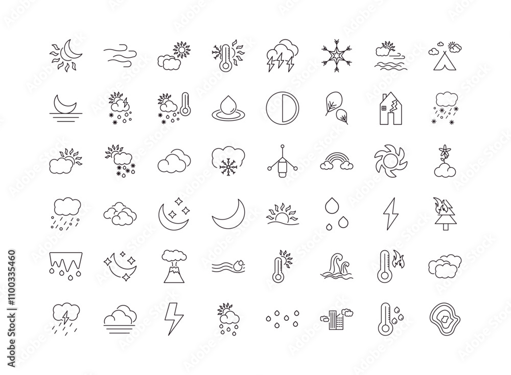 Aufkleber fully editable outline icon collection from weather concept. thin line icons set such as eclipse, br