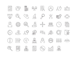 fully editable outline icon collection from human resources concept. thin line icons set such as job application, candidate, , benchmarking, employee,