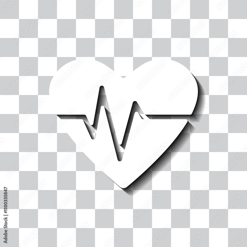 Poster heartbeat simple icon vector. flat design. white with shadow on transparent grid