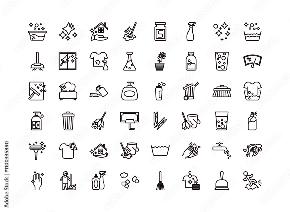 Poster fully editable outline icon collection from cleaning concept. thin line icons set such as water soak