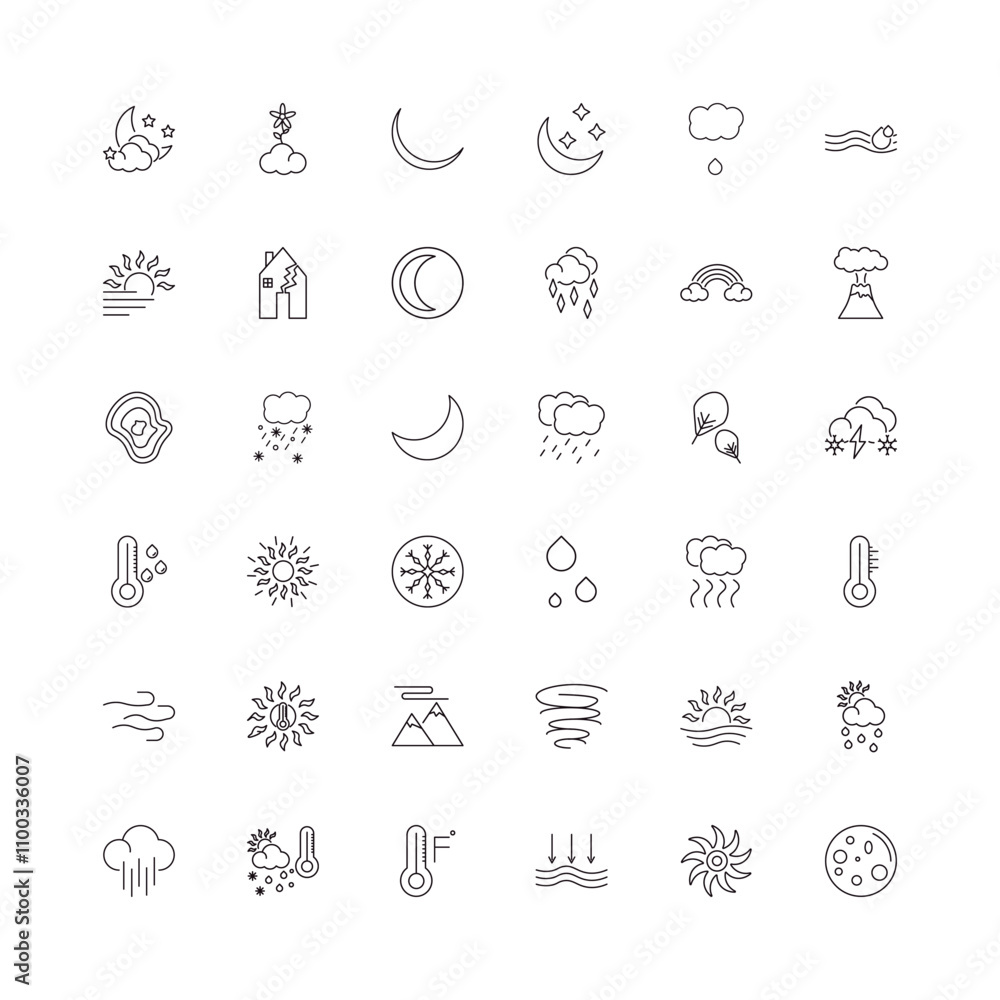 Poster fully editable outline icon collection from weather concept. thin line icons set such as starry nigh