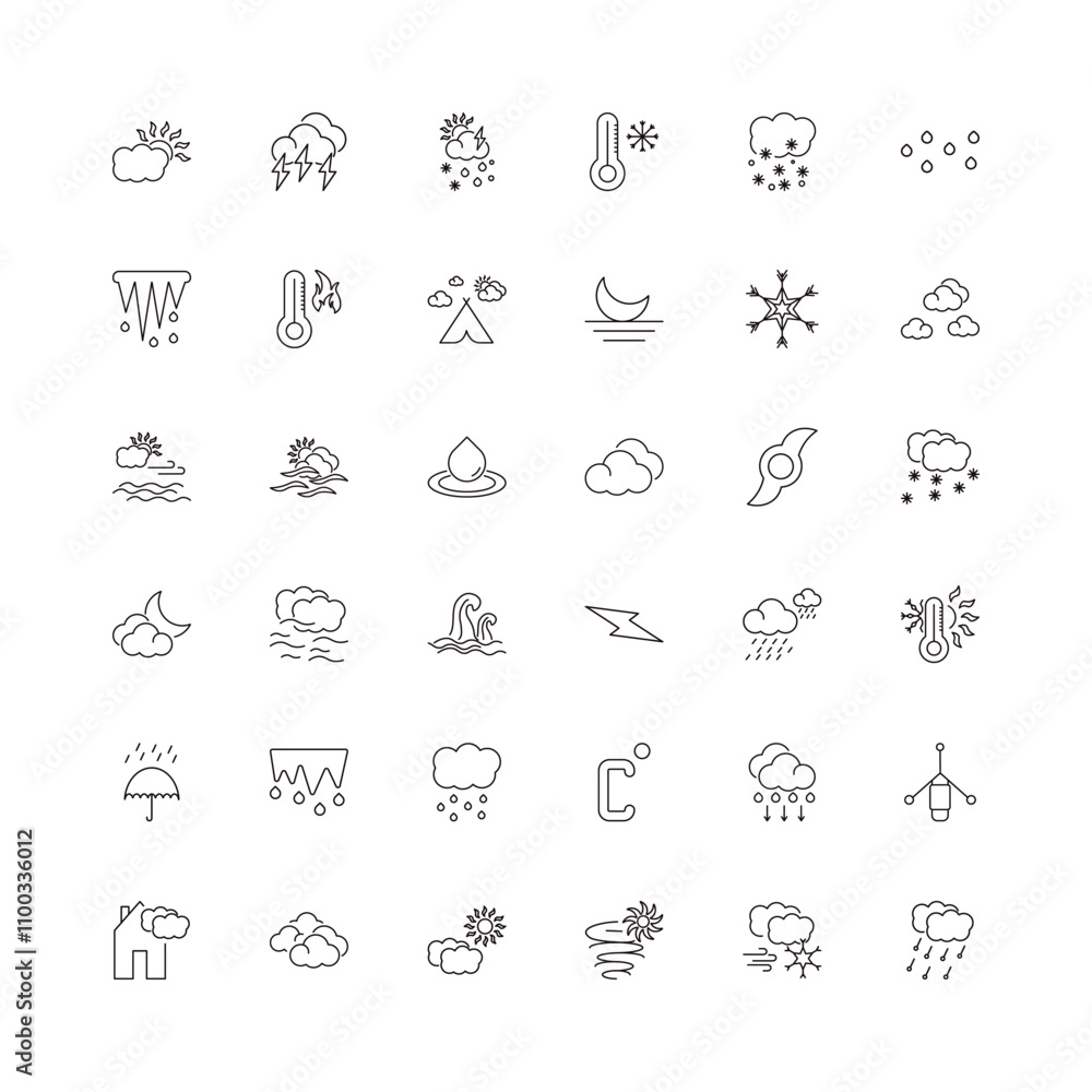 Poster fully editable outline icon collection from weather concept. thin line icons set such as daytime, st