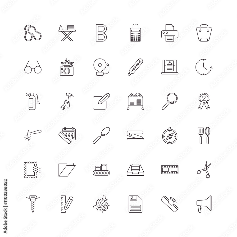 Poster fully editable outline icon collection from tools concept. thin line icons set such as rubber bands,