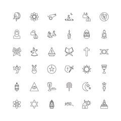 Fototapeta premium fully editable outline icon collection from religion concept. thin line icons set such as eyd drum, agticism, buddha, zuhr prayer, great buddha,