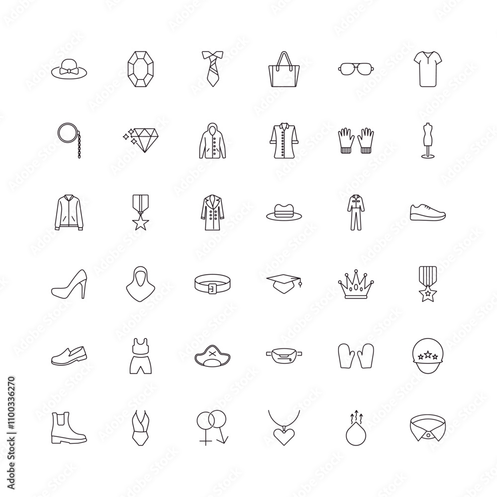 Poster fully editable outline icon collection from fashion concept. thin line icons set such as round hat, 
