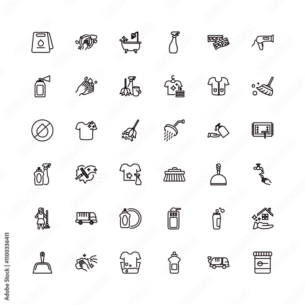 Poster fully editable outline icon collection from cleaning concept. thin line icons set such as wet floor,