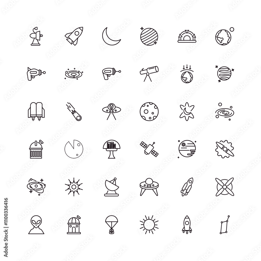 Poster fully editable outline icon collection from astronomy concept. thin line icons set such as voyager, 