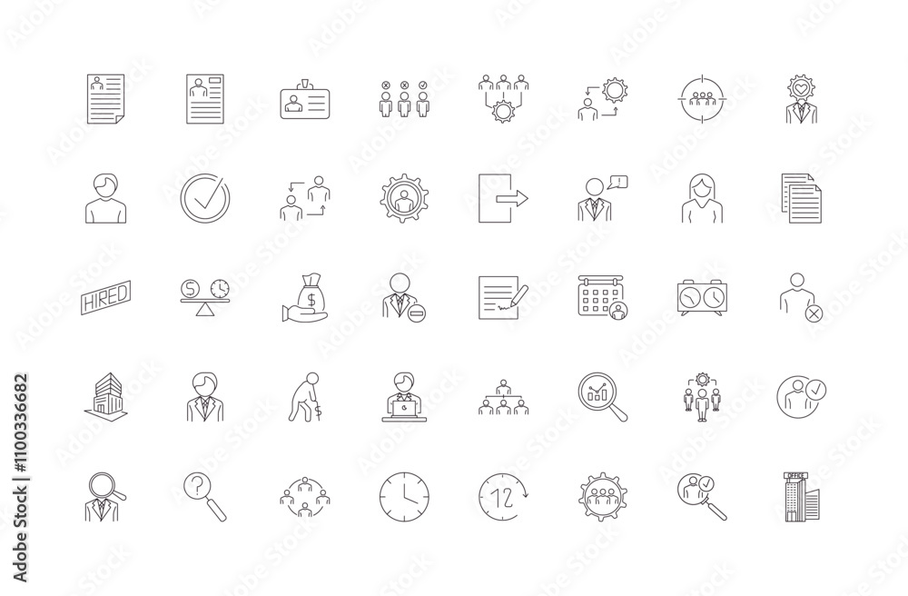 Aufkleber fully editable outline icon collection from human resources concept. thin line icons set such as cur