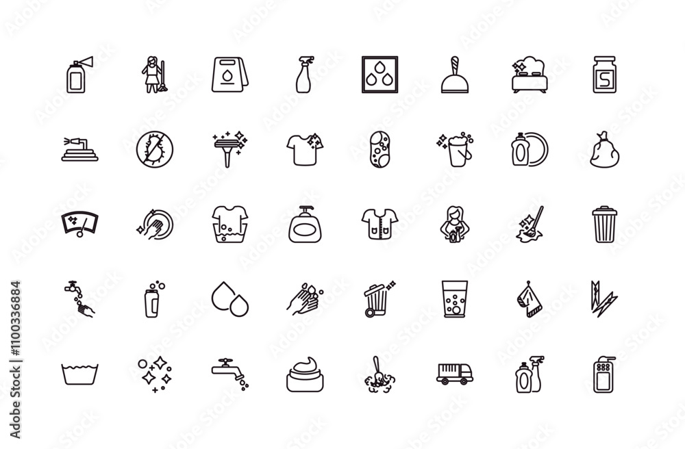 Poster fully editable outline icon collection from cleaning concept. thin line icons set such as deodorizer