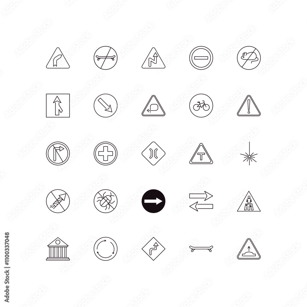 Poster fully editable outline icon collection from traffic signs concept. thin line icons set such as right