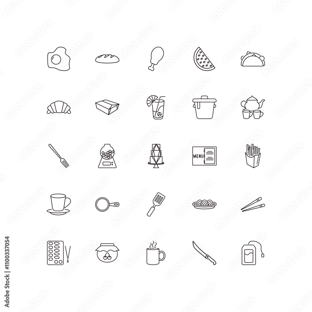 Poster fully editable outline icon collection from restaurant concept. thin line icons set such as restaura