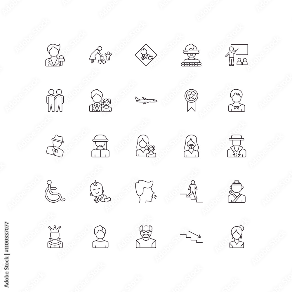Poster fully editable outline icon collection from people concept. thin line icons set such as foreign repo