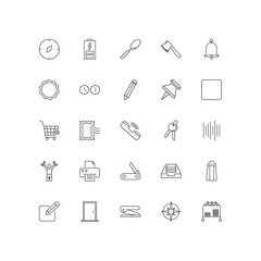 fully editable outline icon collection from tools concept. thin line icons set such as cardinal points, charged battery, empty shopping basket, orientation compass, clothes rack,