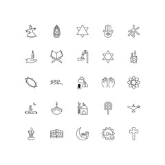 Fototapeta premium fully editable outline icon collection from religion concept. thin line icons set such as sufi mystic, old oil lamp, crown of thorns, halal, christian,