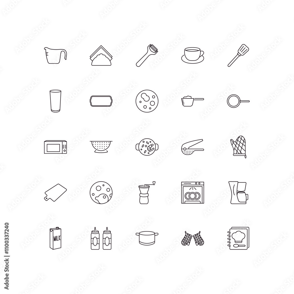 Poster fully editable outline icon collection from kitchen concept. thin line icons set such as measuring c