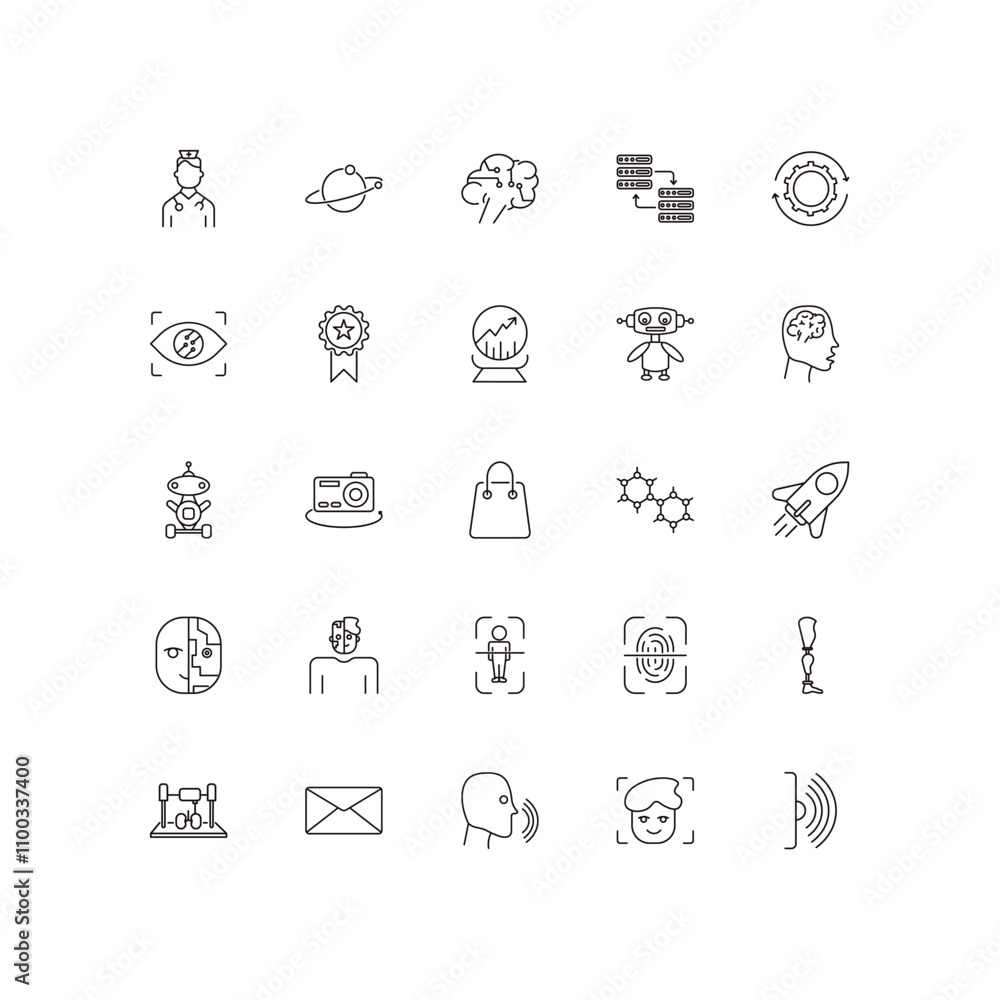 Poster fully editable outline icon collection from ai and tech concept. thin line icons set such as nurse, 