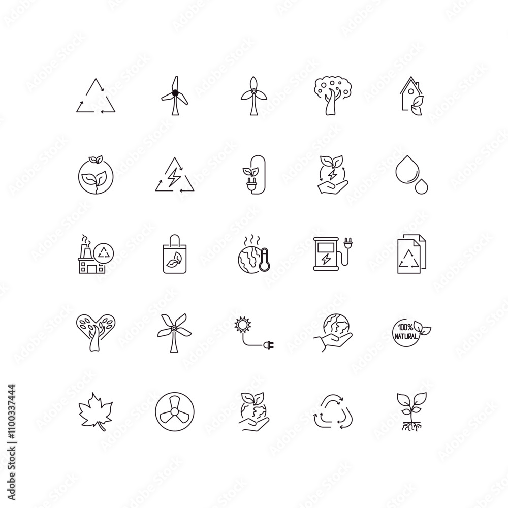 Poster fully editable outline icon collection from ecology concept. thin line icons set such as recycle, wi