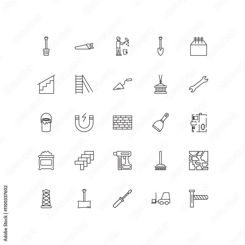 Poster fully editable outline icon collection from construction concept. thin line icons set such as inclin