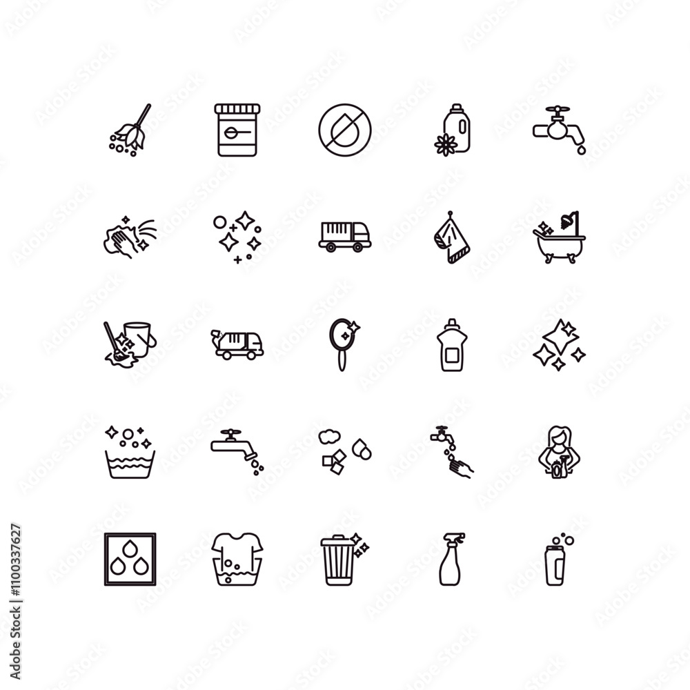 Poster fully editable outline icon collection from cleaning concept. thin line icons set such as feather du