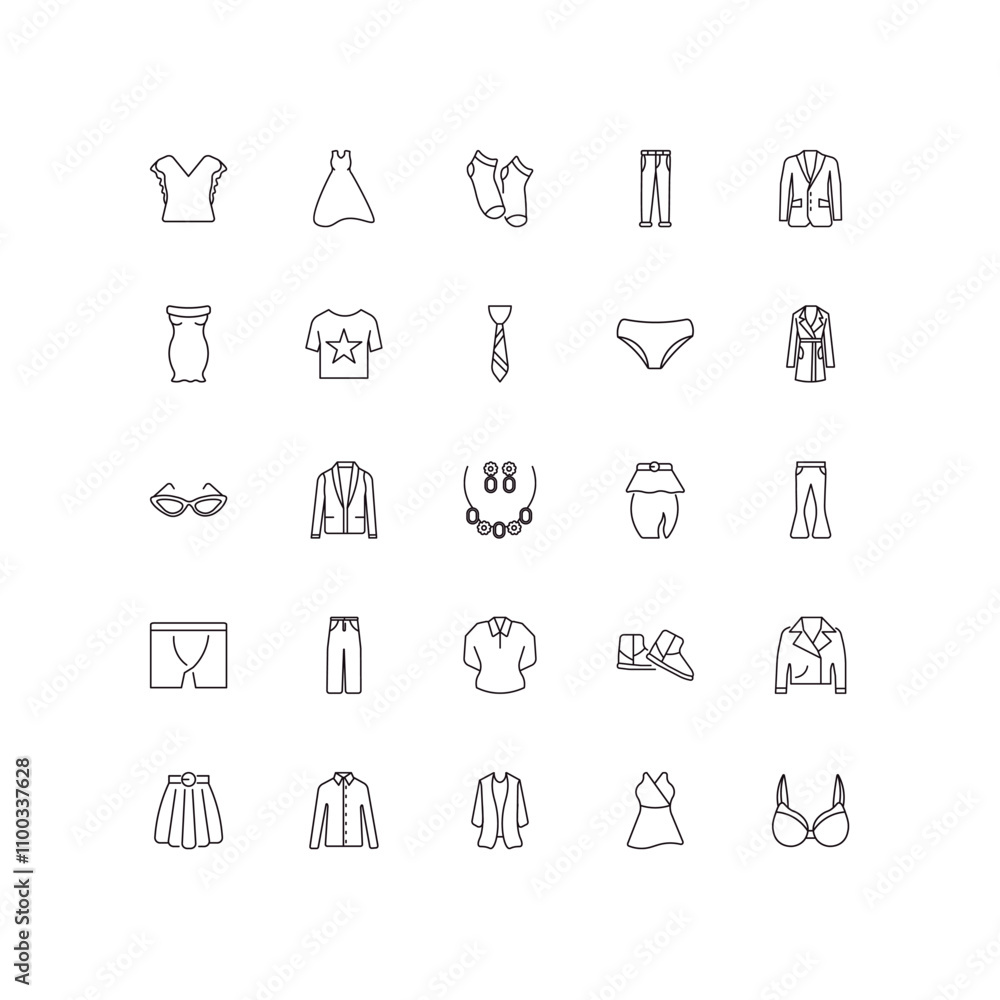 Poster fully editable outline icon collection from clothes concept. thin line icons set such as chiffon suf