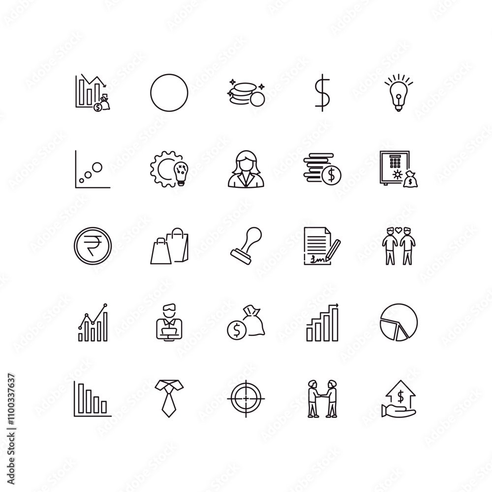Poster fully editable outline icon collection from business concept. thin line icons set such as deficit, f