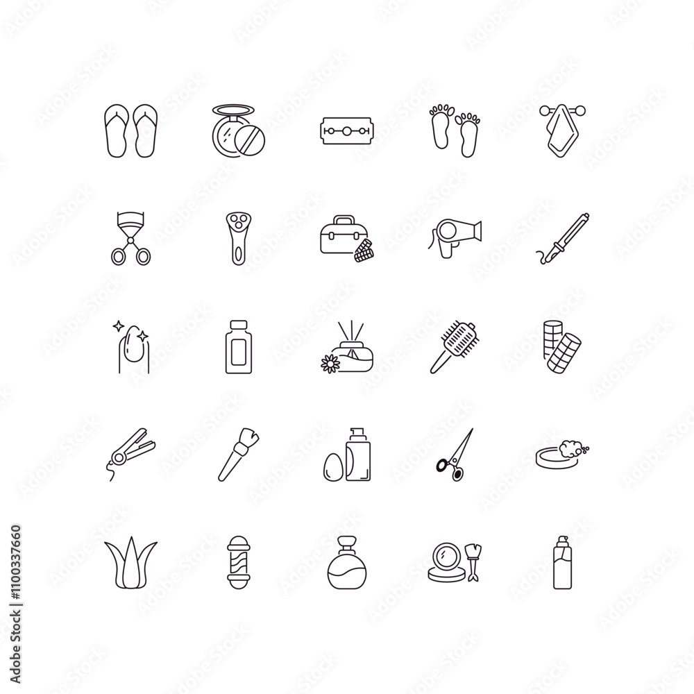 Poster fully editable outline icon collection from beauty concept. thin line icons set such as two flip flo