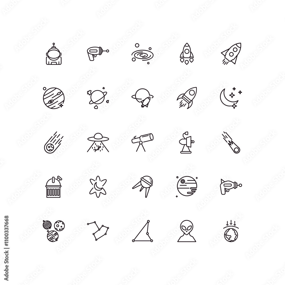 Poster fully editable outline icon collection from astronomy concept. thin line icons set such as astronaut