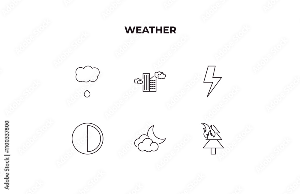 Poster fully editable outline icon collection from weather concept. thin line icons set such as sprinkle we