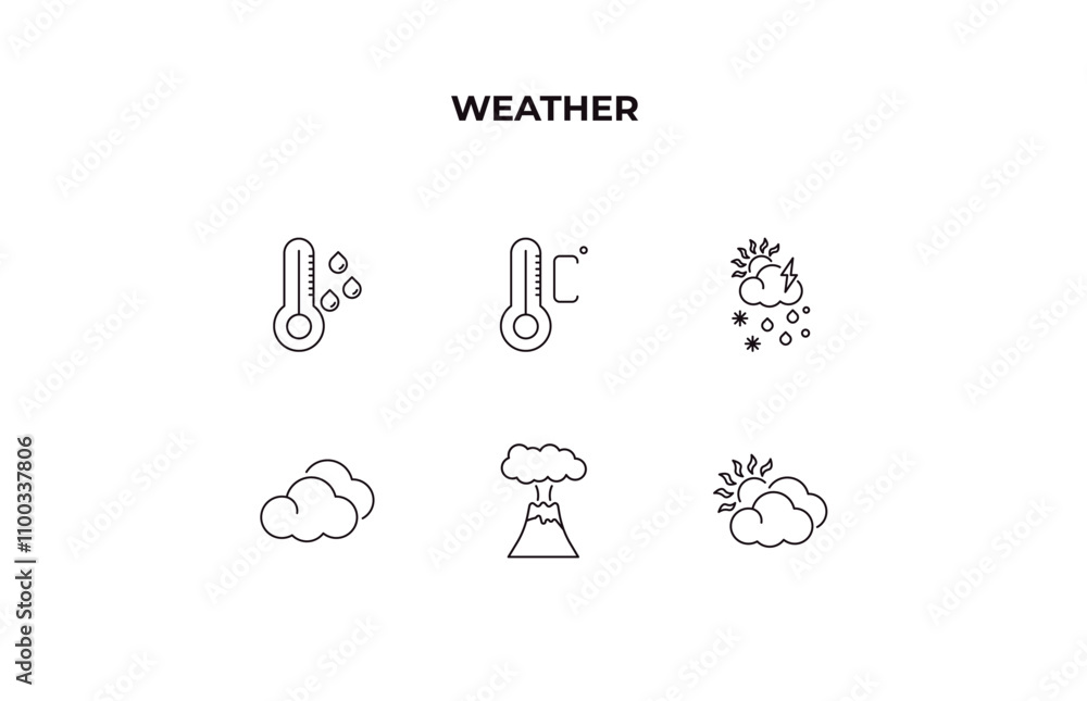 Poster fully editable outline icon collection from weather concept. thin line icons set such as dew, degree