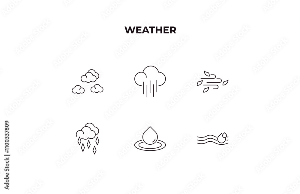 Poster fully editable outline icon collection from weather concept. thin line icons set such as clouds, dow