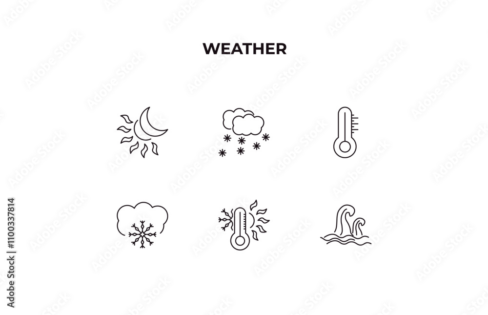 Aufkleber fully editable outline icon collection from weather concept. thin line icons set such as eclipse, sn