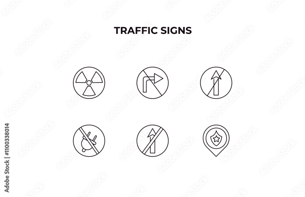 Poster fully editable outline icon collection from traffic signs concept. thin line icons set such as nucle
