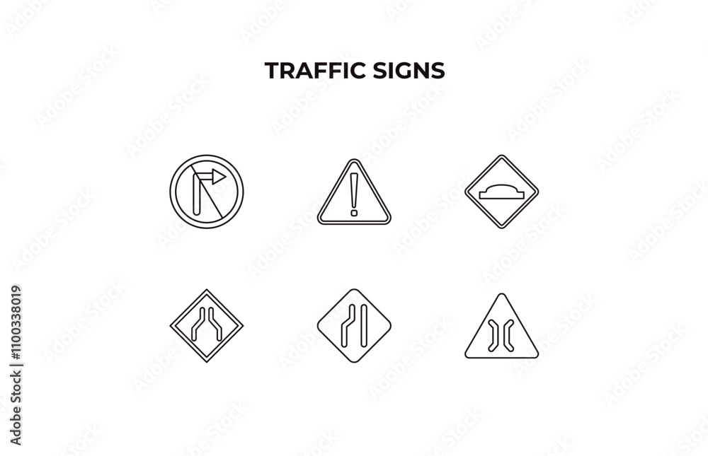 Poster fully editable outline icon collection from traffic signs concept. thin line icons set such as no tu