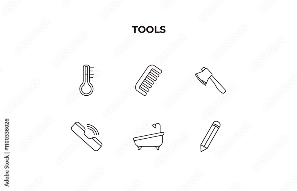 Poster fully editable outline icon collection from tools concept. thin line icons set such as thermometers,