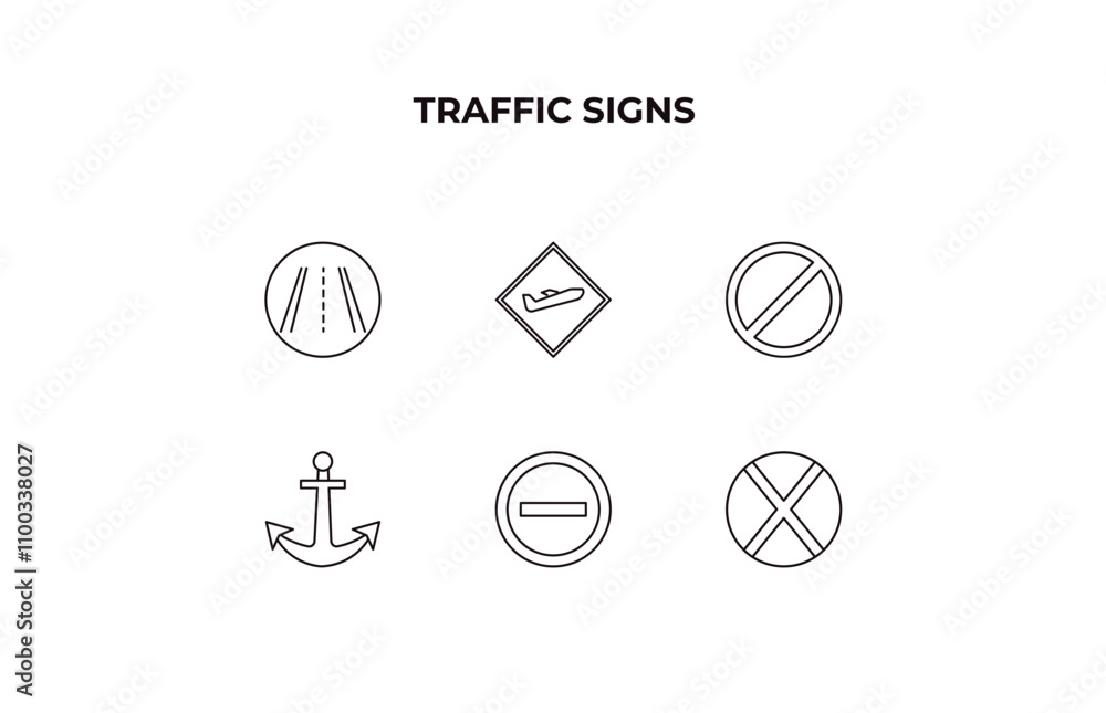 Poster fully editable outline icon collection from traffic signs concept. thin line icons set such as highw