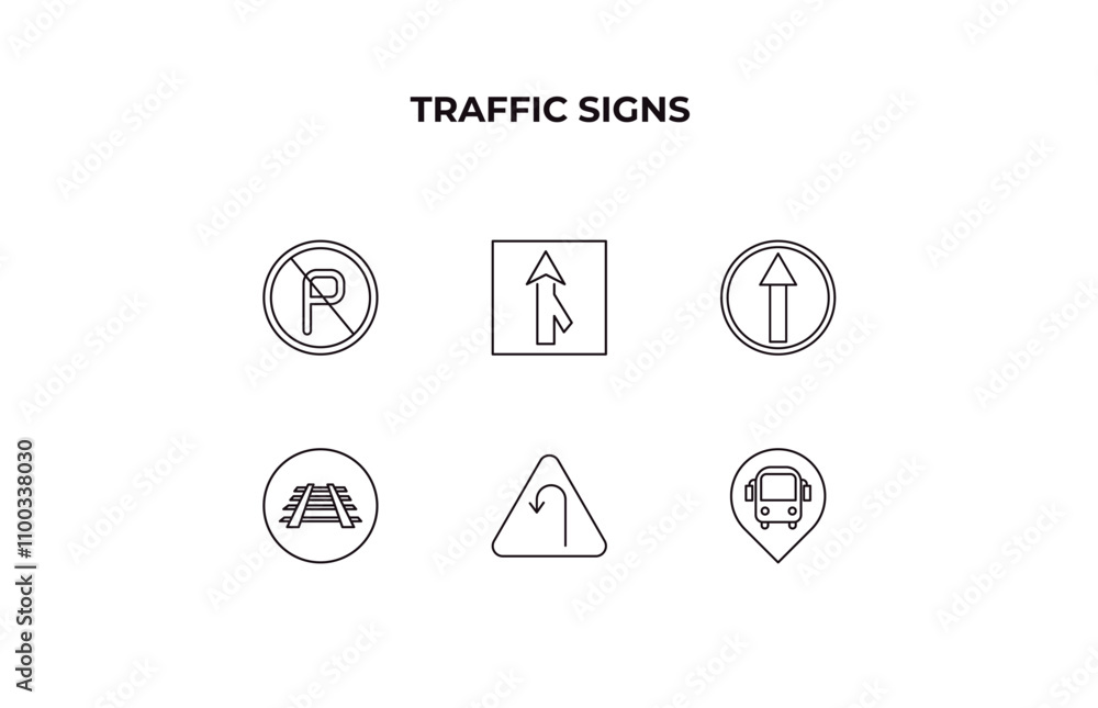 Poster fully editable outline icon collection from traffic signs concept. thin line icons set such as no pa