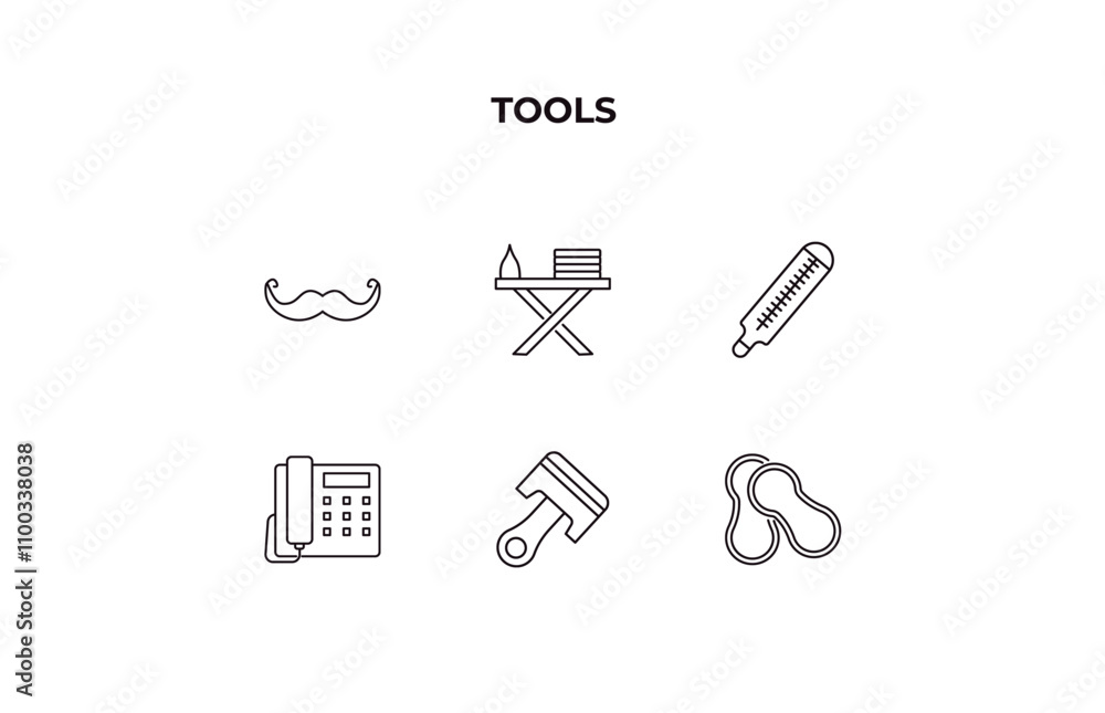 Poster fully editable outline icon collection from tools concept. thin line icons set such as moustaches, i