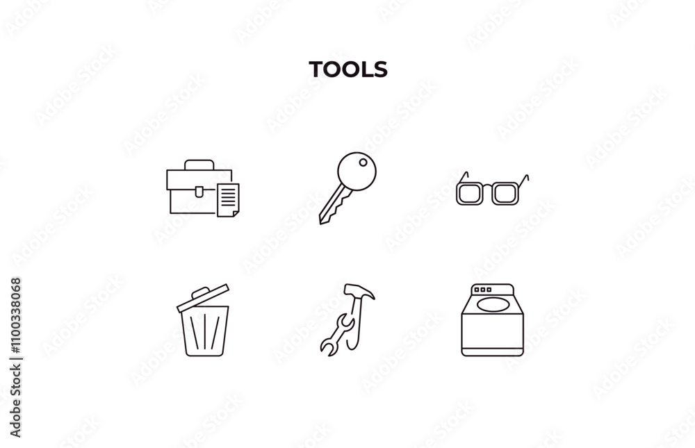 Poster fully editable outline icon collection from tools concept. thin line icons set such as briefcase and