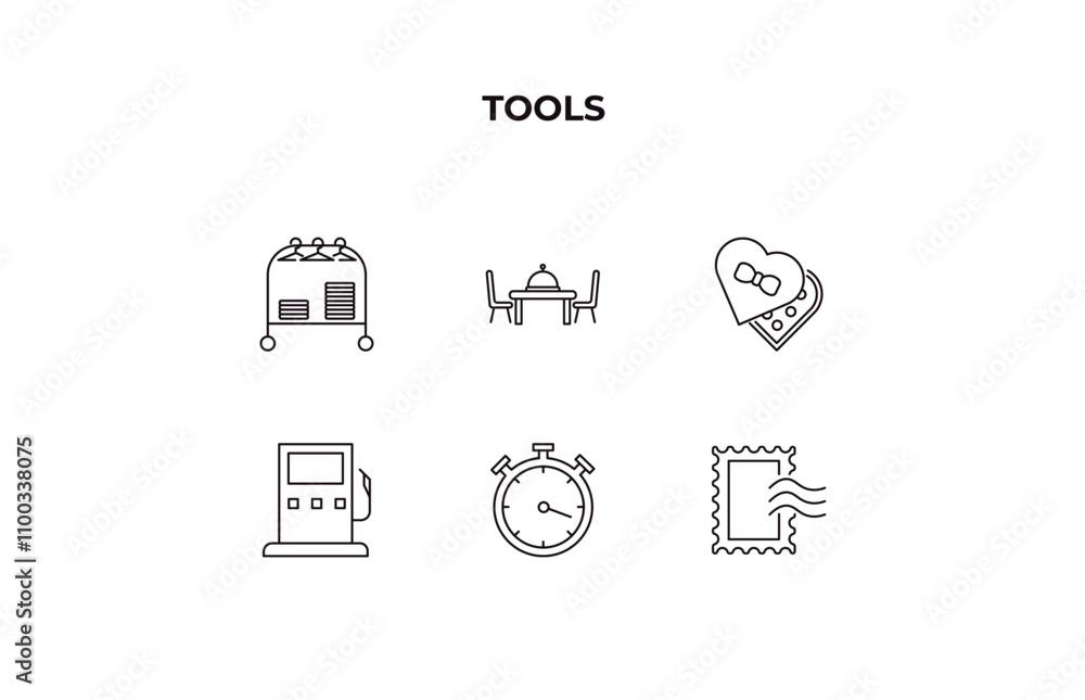 Poster fully editable outline icon collection from tools concept. thin line icons set such as clothes rack,