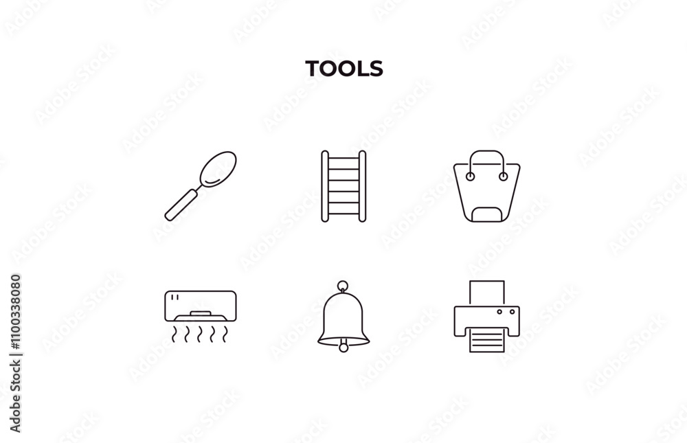 Poster fully editable outline icon collection from tools concept. thin line icons set such as large spoon, 