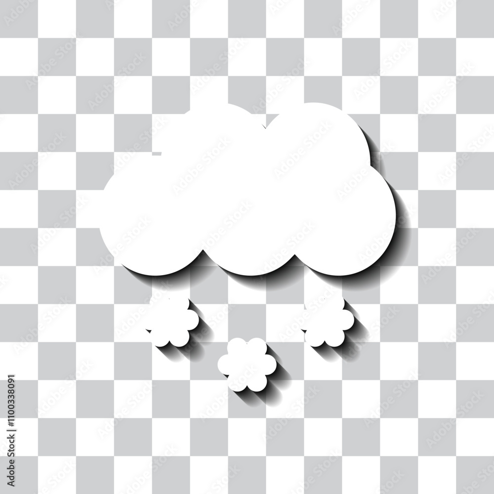 Poster cloud snow simple icon. flat design. white with shadow on transparent grid