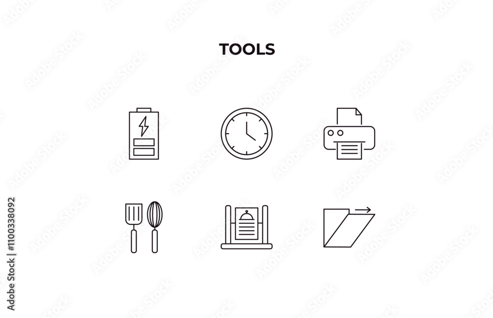 Poster fully editable outline icon collection from tools concept. thin line icons set such as charged batte