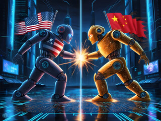 tariff wars vs; USA and China. Political influence in the world. Technology rivalry 