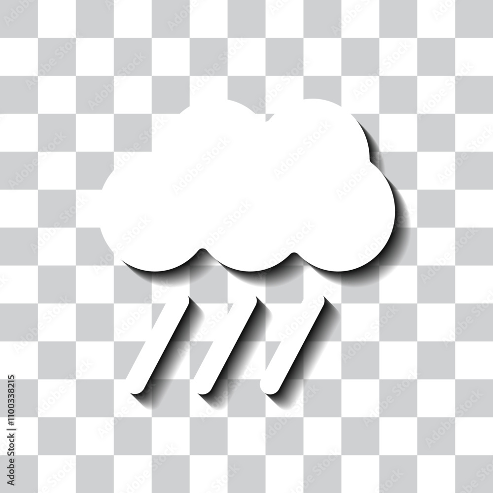 Poster cloud rain simple icon. flat design. white with shadow on transparent grid