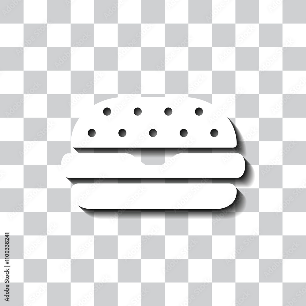 Poster burger simple icon, vector. flat design. white with shadow on transparent grid