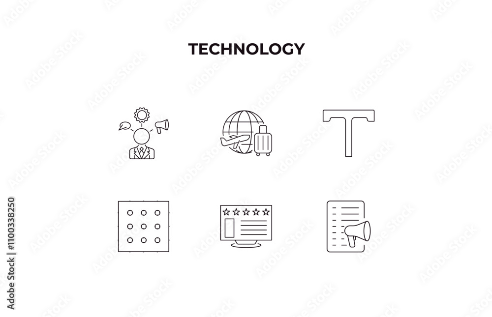 Poster fully editable outline icon collection from technology concept. thin line icons set such as user-gen