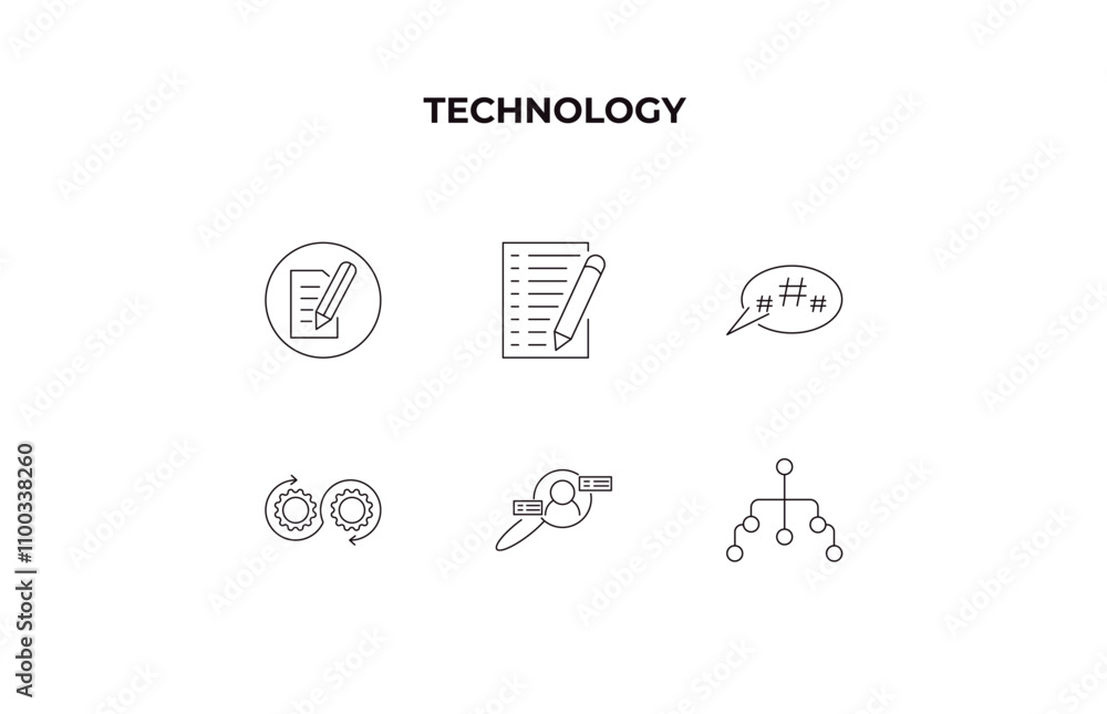 Poster fully editable outline icon collection from technology concept. thin line icons set such as text edi